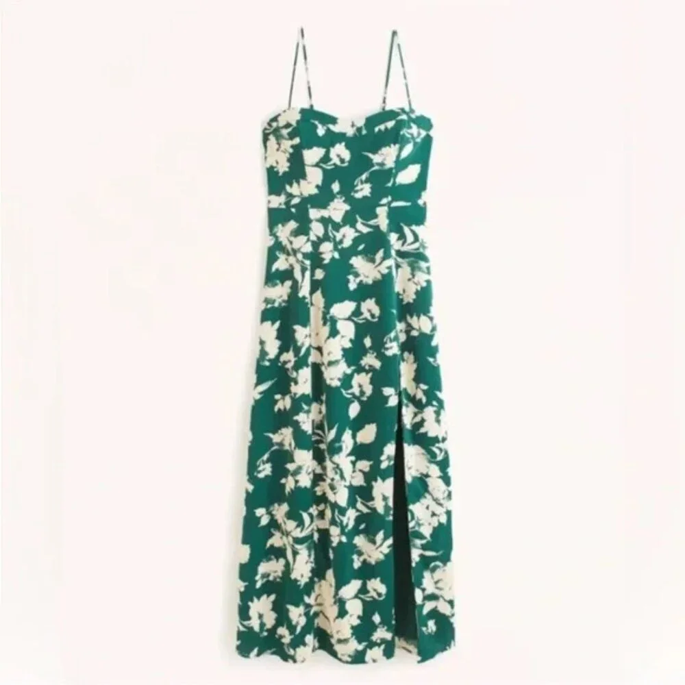Abercrombie & Fitch Green Camille High-Slit Maxi Dress Size XLT 41245
